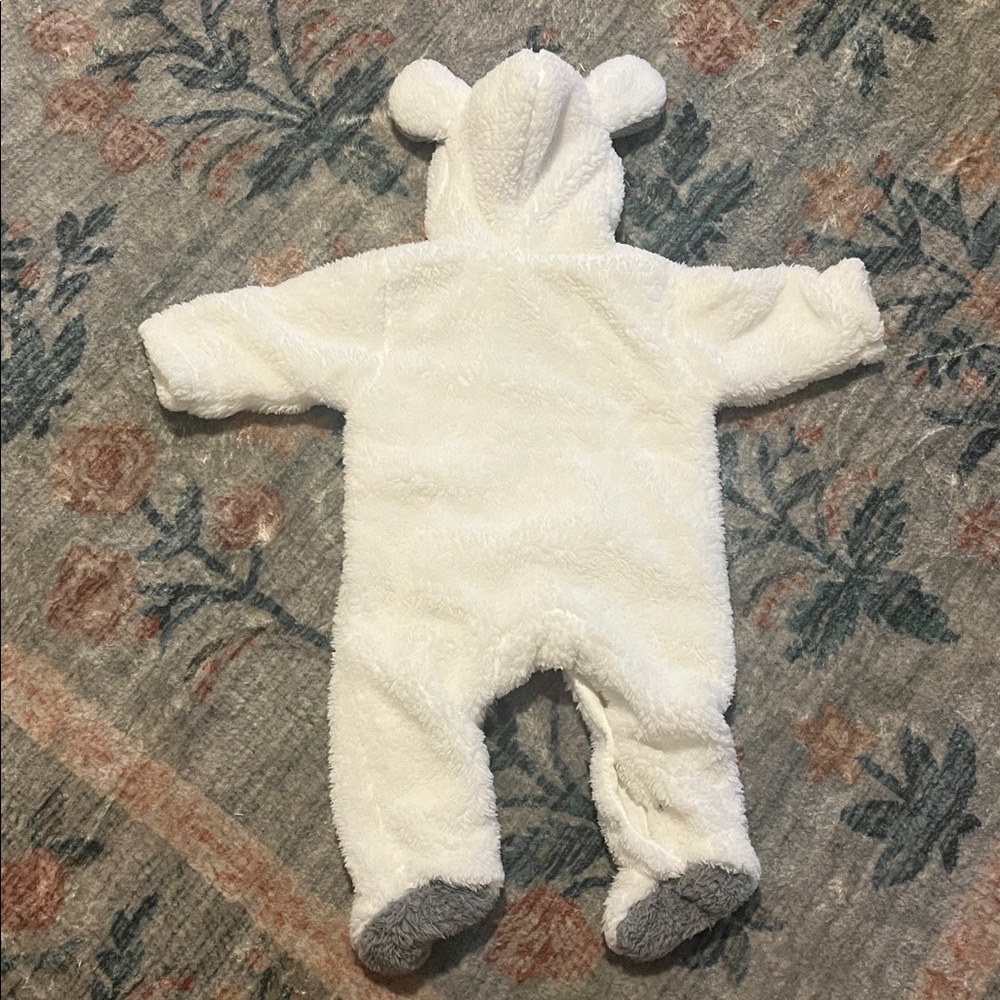 Cozy White Hooded Baby One-Piece - Plush Fleece